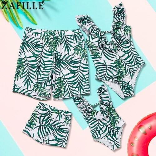 ZAFILLE Family Swimsuit Kids Women Swimsuit for Men Swimming Trunks Green Leaves Childrens Boy Swimsuit
