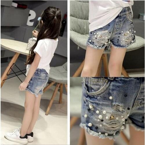 Girls Shorts And Pearl Jeans Shorts 2021 Summer Girls Hot Pants Childrens Leggings Casual Pants