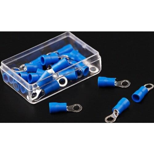 Blue 25Pcs 2-4 Cold-pressed Crimp Terminals 16-14 Ga AWG Gauge Insulated Electrical Power Wire Ring Eye Insulated Connectors