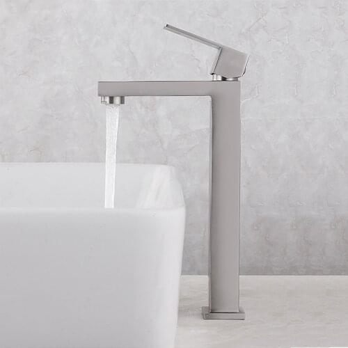 Basin Faucets Only Cold Tall Faucet Single Hole Single Handle Wash Faucet Mixer Tap Stainless Steel Brushed Bathroom Sink Faucet