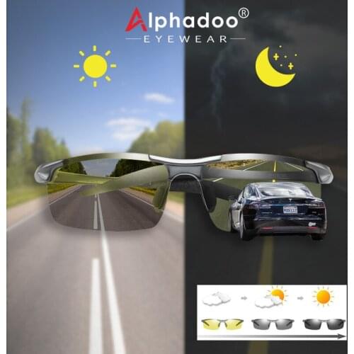 2021 Aluminum Rimless Photochromic Sunglasses Men Polarized Day Night Driving Glasses Chameleon Anti-Glare A807