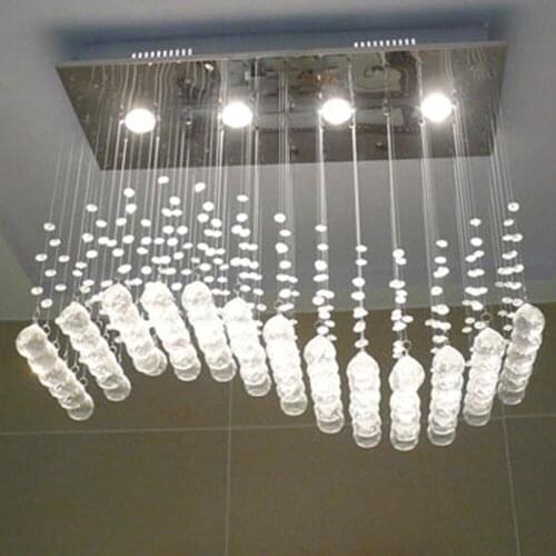 Modern restaurant rectangular shop wedding crystal light bar bar bead curtain cut art ceiling wave long chandelier lamps