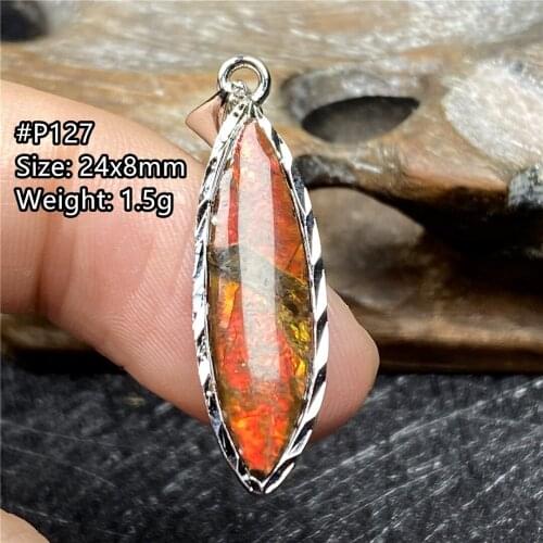 Top Natural Red Ammonite Ammolite Necklace Pendant Jewelry For Women Men Healing Luck Stone Crystal 24x8mm Beads Silver Gemstone
