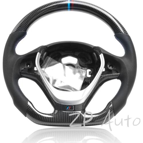 Carbon Fiber and Perforated Leather for BMW F30 F50 Steering Wheel assembly with Silver-Carbon Fiber Trim