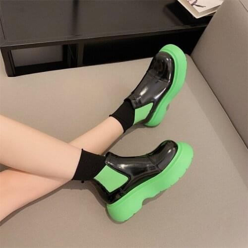 Autumn Chelsea Boots Women Platform Slip On Ankle Boots Black Chunky Heel Round Toe PU Leather Boots Women Female botas feminina