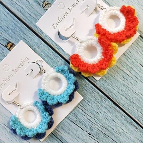 Buy 2 Get 30% Off Women Crochet Flower Hook Dangling Earring Female Fashion Bohemian Style Dangle Piercing Jewelry