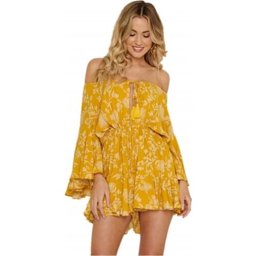 Summer 2021 Floral Digital Print Womens Jumpsuit With One-Line Neck Gentle Breeze And Breast Flounces Casual Jumpsuit Shorts