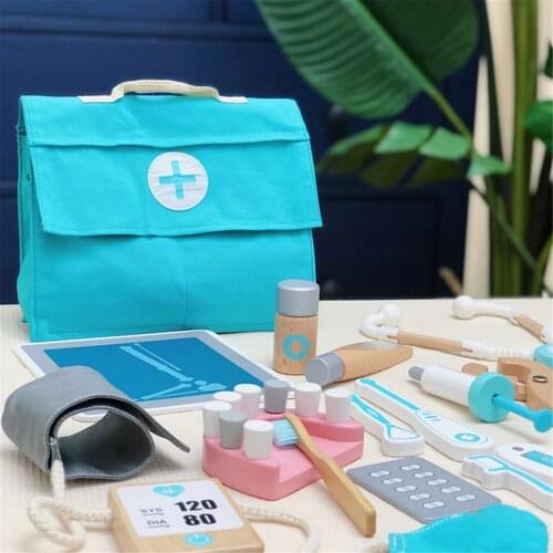 17PCS Children Wooden Doctors Case Role Play Pretend Play House Set Early Learning & Education Classic Toys Fidget Toys Gift