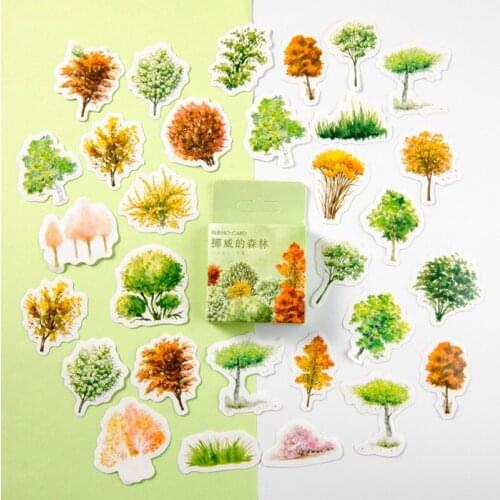 46pcs Norway Forest Stickers Set 40mm Mini Green plants Decoration Sticker Adhesive Seal Post for Diary Album Letter Gift F422