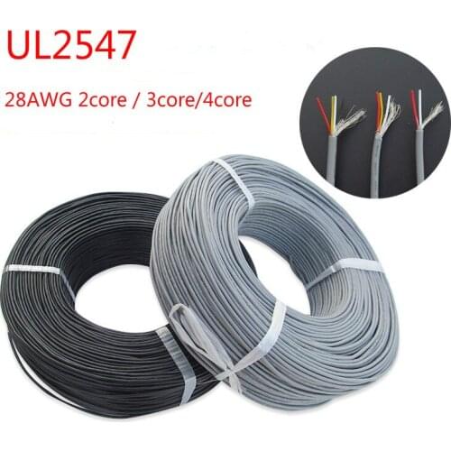 5 meter 2 3 4 core shielded wire UL 2547 28AWG 2.1 channel Audio line signal cable shield wire for amplifier,Black Grey
