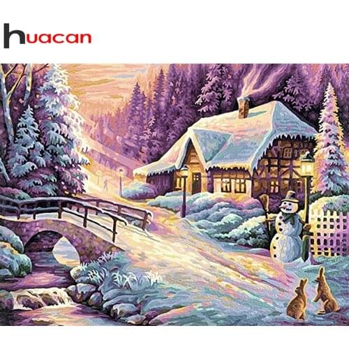 Huacan Diamond Embroidery House Scenery Full Square/round Diamond Painting Mosaic Winter Snow Home Decor