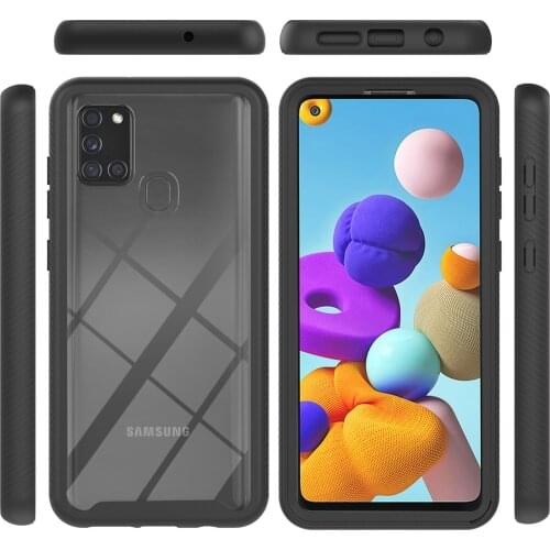 Shock Absorption Bumper + Rugged Clear Back Shell Phone Case for Samsung Galaxy A21s / A217F Transperant Cover Case