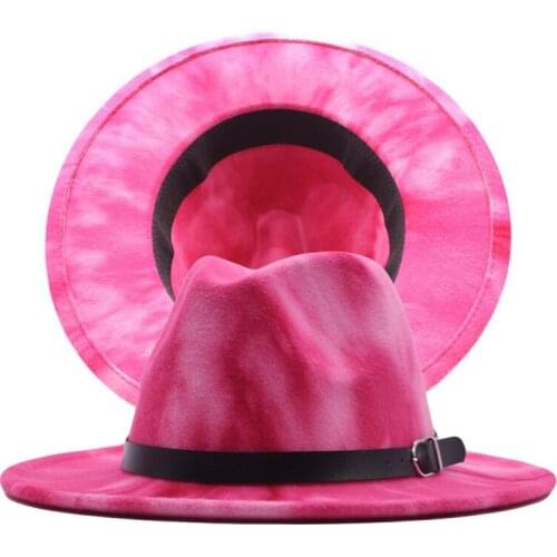 Jazz Hat Woolen Top Hat British Mens and Womens Hats Autumn and Winter Double-sided Tie-dye Gradient Fashion Panama Hat