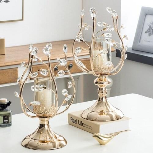Crystal Decorative Candle Holders Party Wedding Decoration Candlestick Classical Metal Candle Stand Candelabra Table Centerpiece