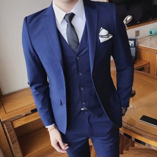 Tailor Made Fashion Gentleman Dark Blue Men Suits Slim Fit Groomsmen Tuxedo For Wedding Beach Party 3 Prc (Jacket+Pants+Vest)