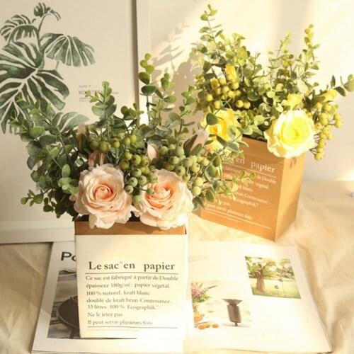 Eucalyptus Rose Simulation Flower Bouquet Holding Flowers Home Garden Party Decorations Light Wedding Holding Flower
