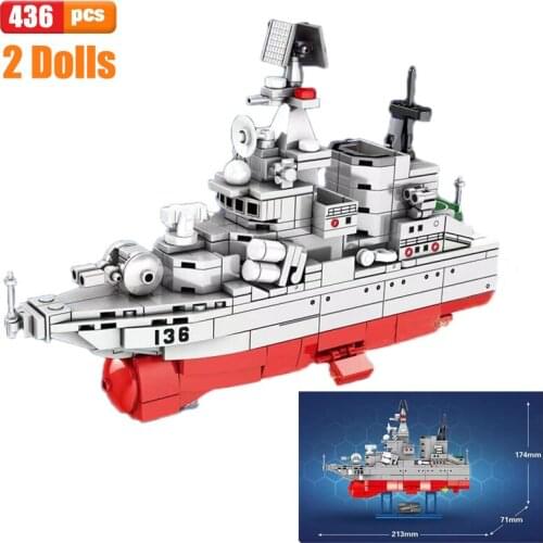 Type 965 Destroyer Ship Building Blocks Cruise Missile Destroyer Military Boat Model Bricks Toys For Children Birthday Gifts