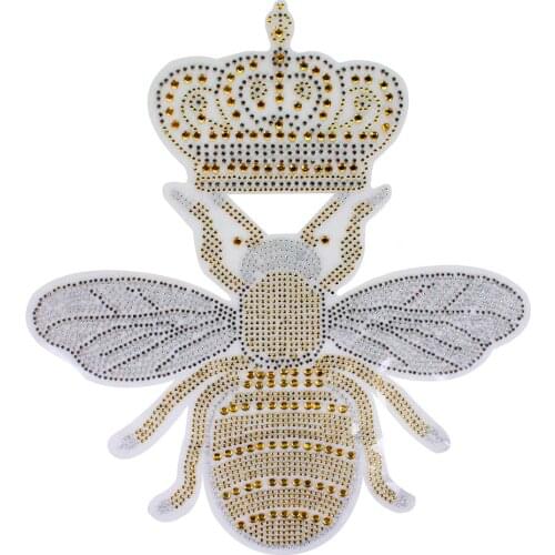 Beaded Crown Bee Patches Iron on Transfer Hot Fix Rhinestone Badge Applique for T-shirt Craft Sewing 5 pieces