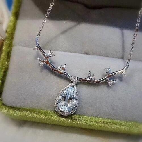 Creative design silver inlaid full diamond heart-shaped short clavicle necklace exquisite water drop pendant ladies jewelry