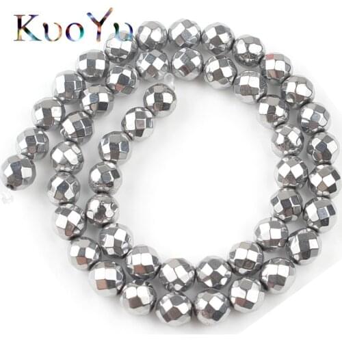 Natural Stone Faceted Silver Plated Hematite Bead Round Loose Beads For Jewelry Making Diy Bracelet Accessories 3/4/6/8/10MM 15