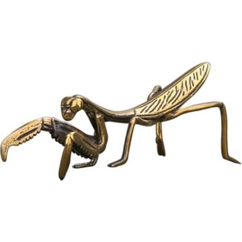 3D Brass Mantis Casting Animal Figurine Retro Style Metal Sculpture Home Office Room Desktop Decoration Collect Ornaments Gift