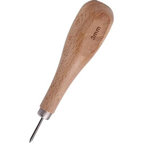 LMDZ 1PCS 3mm Leather Craft Wooden Diamond Rhombus AwlDIY Leather Stitching Sewing Awl Leather craft Punch Tool