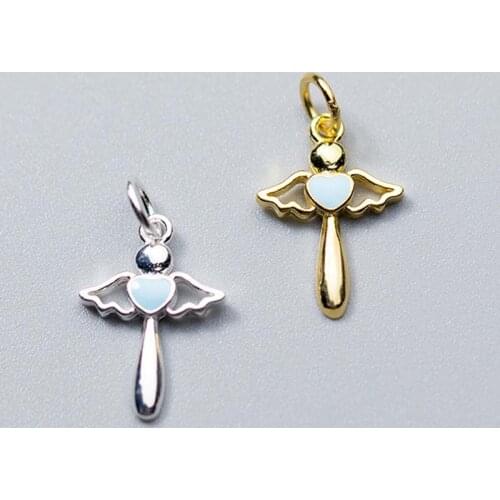 Fashion Angel Wand Silver Gold Color Girls Charms 16x11mm 925 Sterling Silver High Quality Jewelry Decoration Pendants DIY Gift