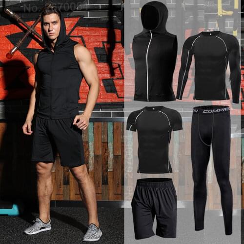 Mens Running Sets Fitness Sportswear Compression Tracksuits Jogging Sport Suits Training Male Tights Sweatpants