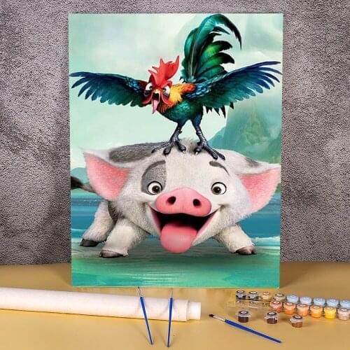 Animal Pig Coloring By Numbers Painting Set Acrylic Paints 40*50 Oil Painting New Design Crafts Adults Handicraft Handiwork