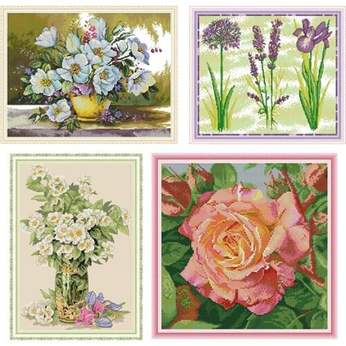 Beautiful flowers Series Paintings Aida Canvas Cross-stitch Kits DMC 11CT and 14CT Embroidery Set Wholesale DIY Handmade Crafts