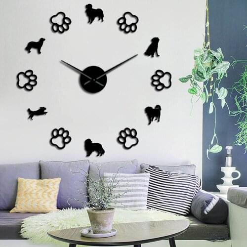 Frameless Kooikerhondje Dog Breeds 3D DIY Wall Clock With Cute Dog Footprint Gift For Dog Lover Self Adhesive Mute Acrylic Clock