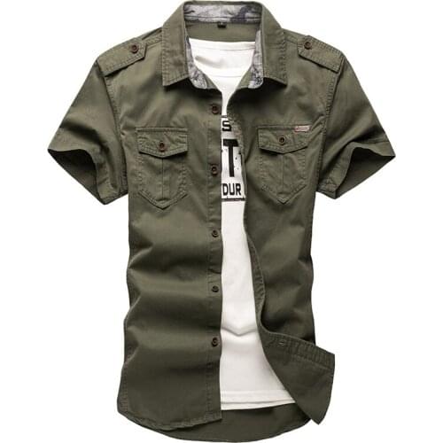 New 100%Cotton Summer Army Shirt Men Fashion Outdoor Military Shirt Short Sleeve Casual Tactical Jacket Loose Multi-Pocket Tops