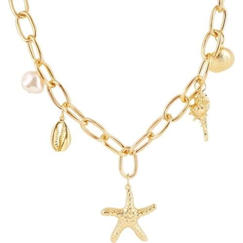 2020 New Accessories Starfish Conch Shells Necklace Explosion Alloy Color Puka Shell Necklace Female HWASY1804 wholesale
