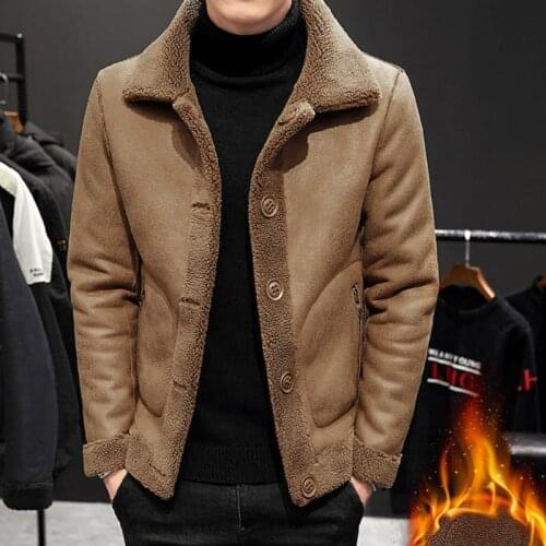 Newest Jacket Men Imitated Lamb Fur Short Jacket Men Winter Thick Fur Collar Plus Fleece Tooling Bomber Cashmere Jackets Clothes