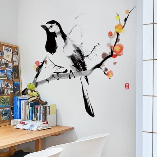 New Chinese Style Wall Stickers Wall Art Flowers Bird Sticker Home Office Decor Living Room Teen Bedroom Decals for Furniture
