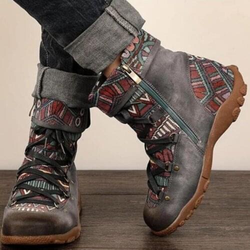 New Womens Ladies Retro Bohemian Style Ankle Zip Short Boots Booties Casual Shoes Womens Winter Boots Botas Mujer Invierno