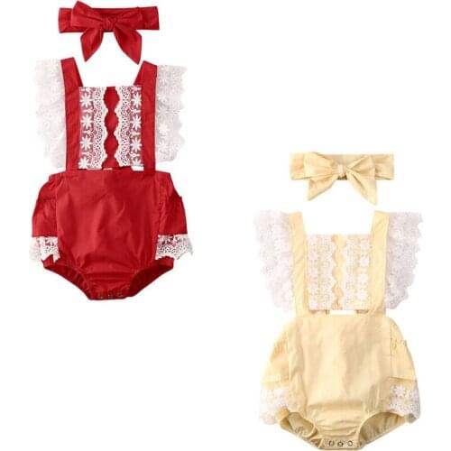 Baby Clothes 2PCS Newborn Baby Girls Clothes Lace Sleeveless Jumpsuit Bodysuit + Headband 2pcs Outfits