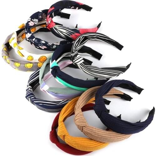 Solid Color Knot Headbands for Women Simple Fabric Girls Hairband Women Hair Accessories Wide Side Hair Band
