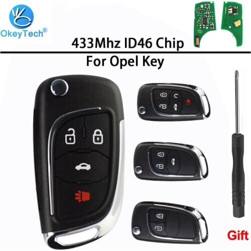 OkeyTech for Vauxhall Opel Insignia Astra J Insignia Remote Key Modified Flip Folding Car Key 433Mhz ID46 Chip HU100 Uncut Blade