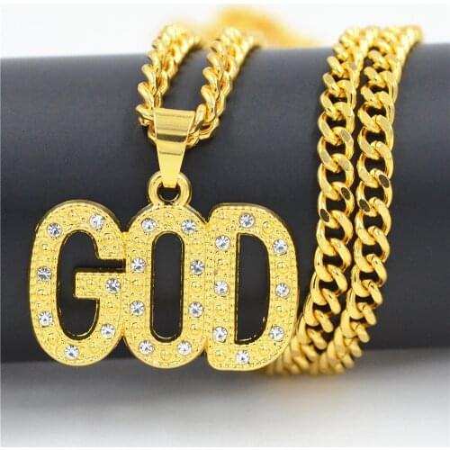2021 2020Cross Border Hip Hop Fashion Brand Gold English Letter God Pendant Necklace Hip Hop Fashion Jewelry In Europe And Ameri