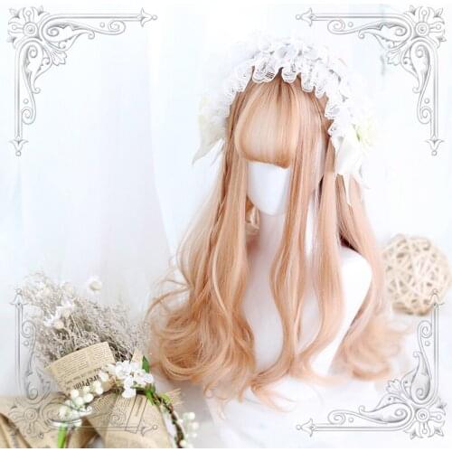 High Quality Lolita 65Cm+ Warm Oil Air Bangs Daily Girl Synthetic Wig High Temperature Fibre Cosplay Party