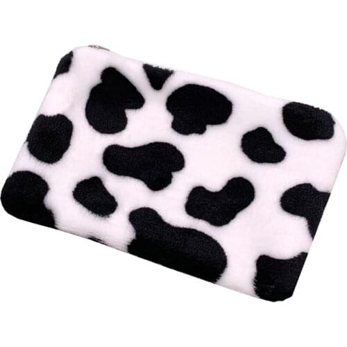 1PC Cow Pattern Plush Coin Purses Mini Coin Wallet Storage Bag Card Holder Credit ID Wallet Pocket Women Girls Female Coin Purse