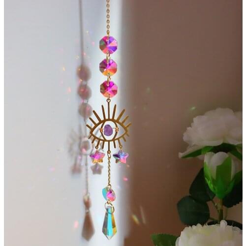 Hanging Crystal Star Hexagon Eye Craft Window Car Prism Natural Stone Moon Bell Pendant Rainbow Maker Home Garden Sun Catchers