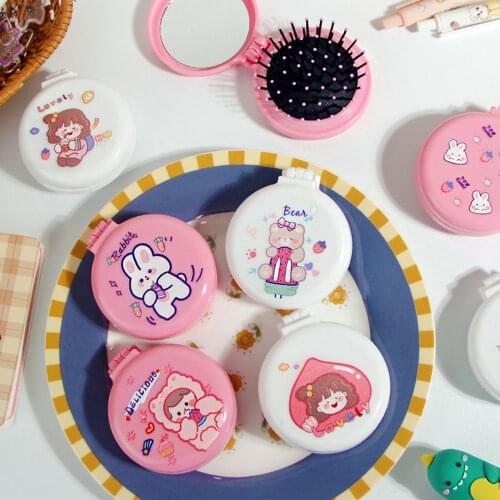 Cute Cartoon Folding Comb Mini Fruits Animal Makeup Comb Travel Hair Brush Cosmetic Mirror Head Massager Comb Hair Styling Tool