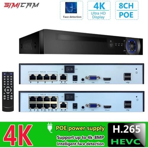 4K H.265 8CH 4CH POE NVR Network Video Recorder System For 1080P 4MP 5MP 8MP 4K Audio Out POE IP Camera Security Surveillance