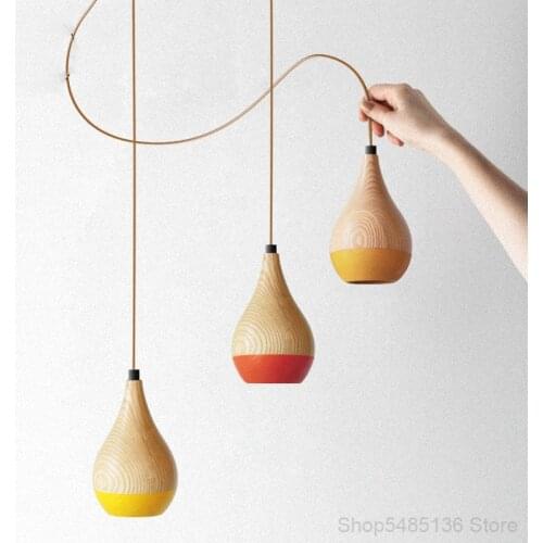 Nordic Creative Wooden Pendant Light Simple Personality Living Room Dining Room Bar Cafe Bedroom Bedside Aisle Decorative Lamp