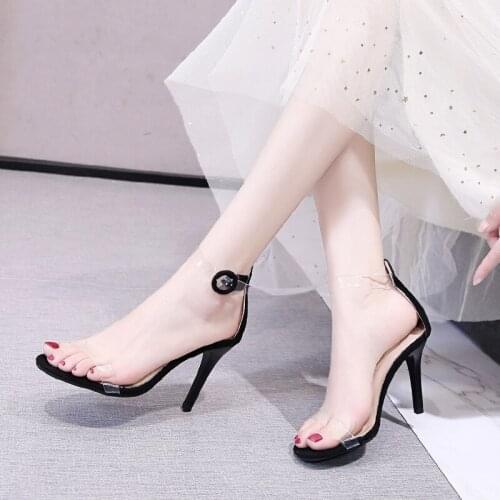 One word with transparent high heels fairy thin heel sandals female fairy style 2020 new womens shoes wild Z617