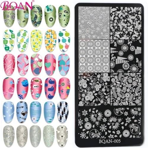 BQAN Nail Art Templates Stamping Plate Design Flower Fish Nail Image Plate Stencil DIY Printing Stainless Steel Tools