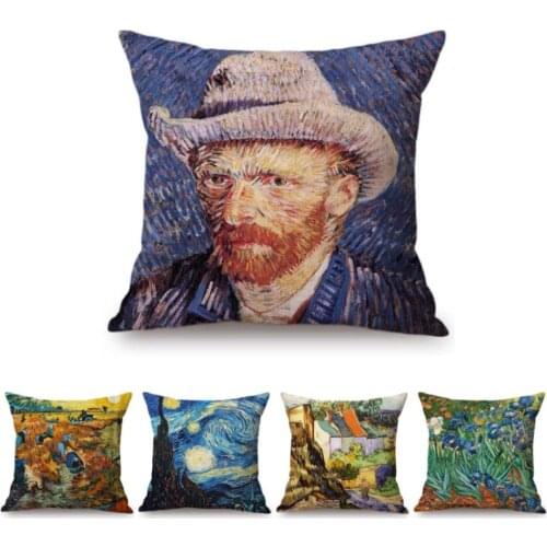 Vincent Van Gogh Self-portrait Sunflower Starry Night Oil Painting Masterpieces Home Art Decoration Throw Pillow Cushion Cover
