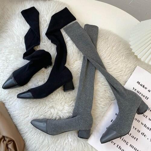 Round Toe Shoes Womens Mid Calf Boots Luxury Designer Sexy Thigh High Heels High Sexy Boots-Women Fashion Ladies Stockings Poi